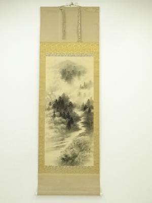 東光筆　水墨山水　肉筆絹本掛軸